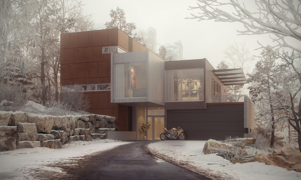 Imagist3ds Portfolio Exterior Rendering Home Snowy Mist